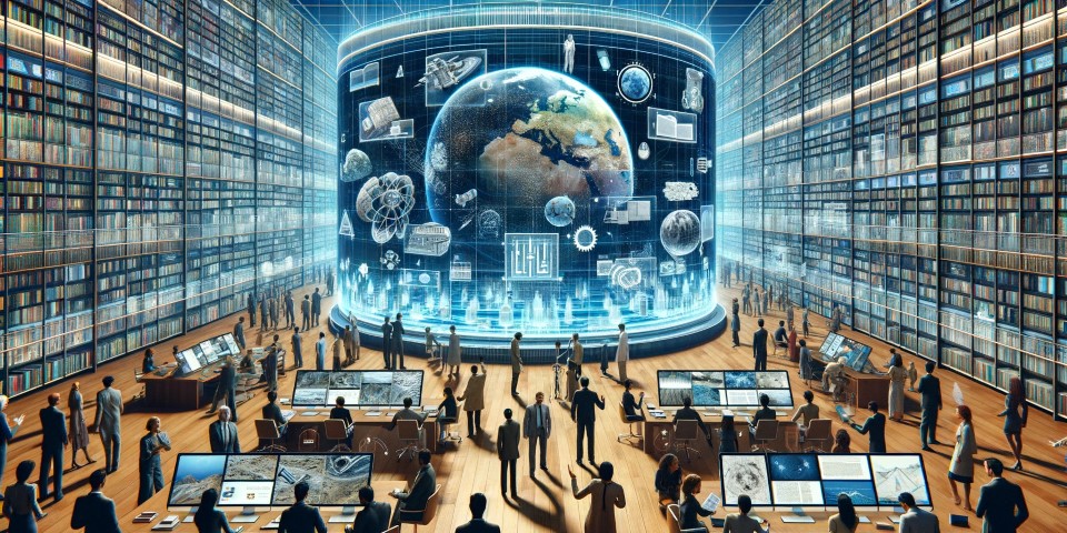 AI concept of the library of the future. Generated by DALL-E