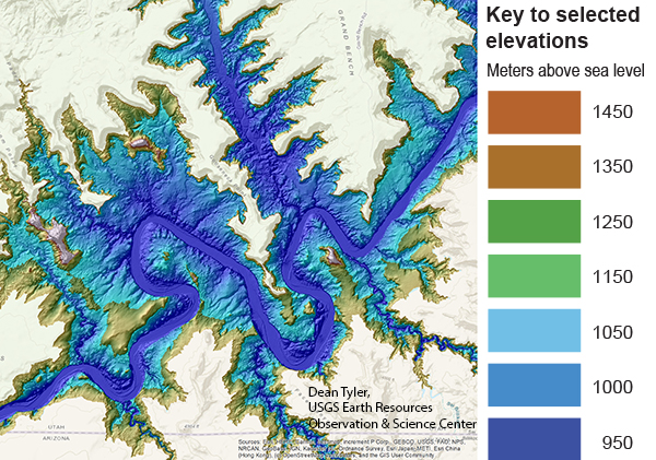 A colorful, digitally rendered elevation map of LakePowell.