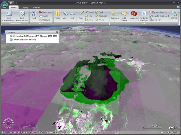 3-D oblique view of the Aral Sea using ArcGISExplorer