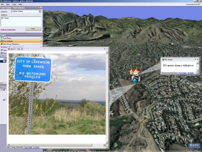 Example of ArcGIS Explorer software adding multimedia content.