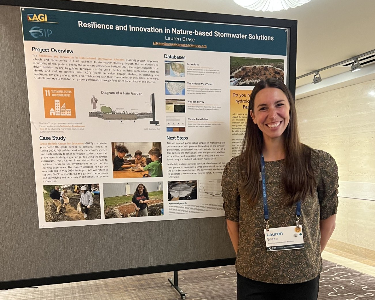ESIP 2025 One of AGI's Education and Outreach staff presenting a poster at the ESIP summer meeting.