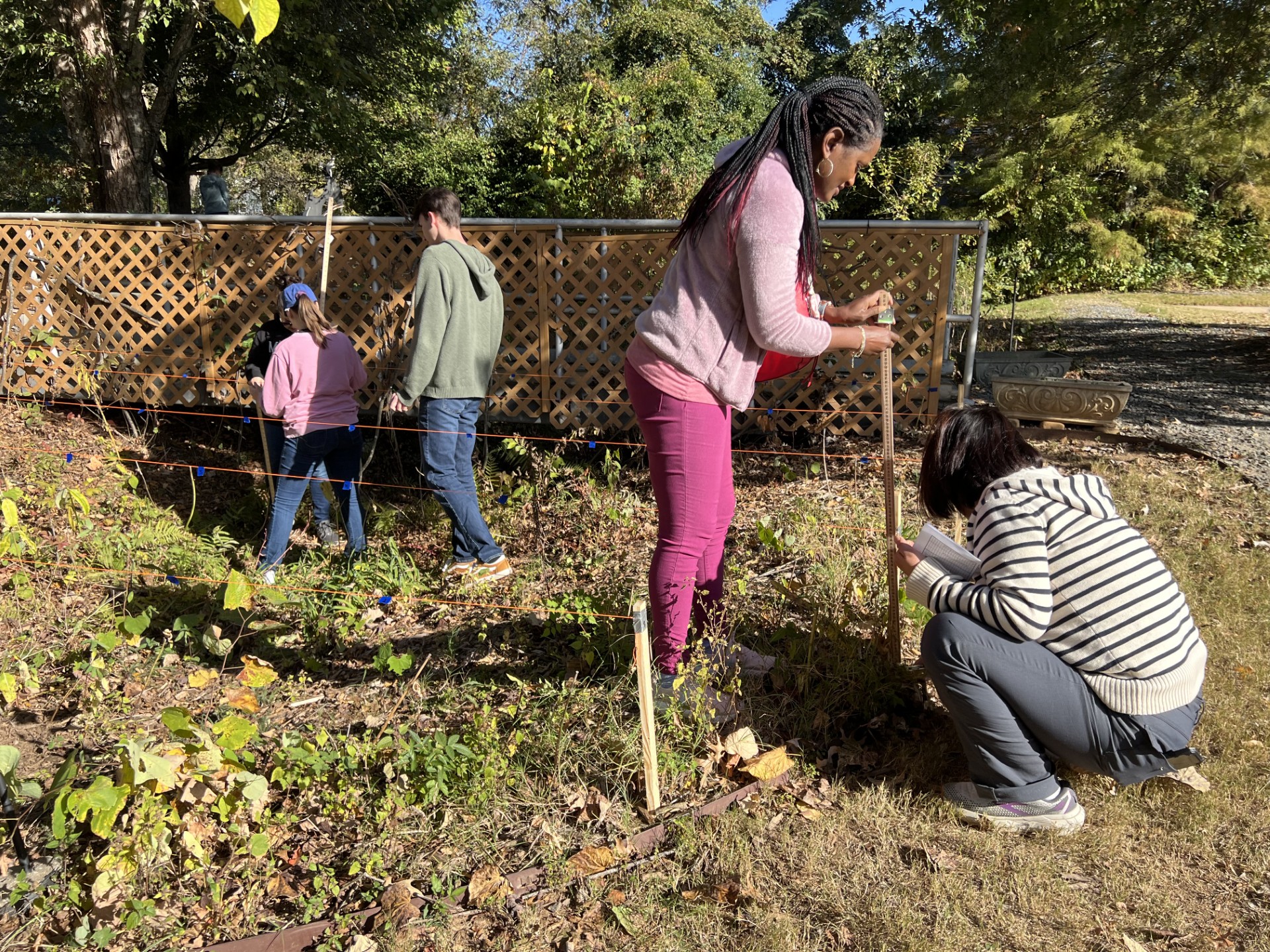 Community members at a rain garden