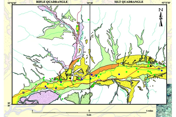 Figure 2: High potential sand and gravel resources of the Rifle and Silt quadrangles in Garfield County, Colorado (yellow) include recent stream alluvium and terrace gravels. Credit: U.S. Geological Survey