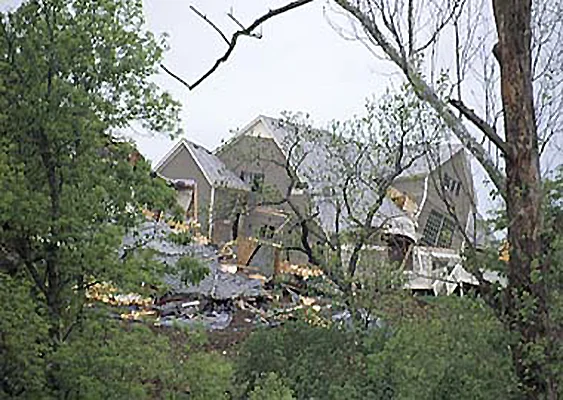 Figure 1: A 1995 landslide in Overland Park, Kansas, destroyed two homes and damaged four lots. Credit: Kansas Geological Survey