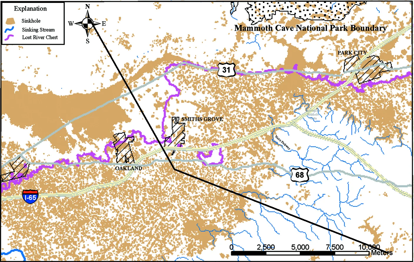 Figure 2: Simplified geologic map of the I-66 planning area showing principal rock types of the region. Credit: Kentucky Geological Survey