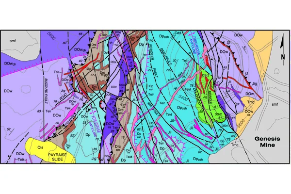 Figure 2: Central portion of the geologic map of the northern Carlin trend (1:12,000 scale). Credit: S. Moore (2002)