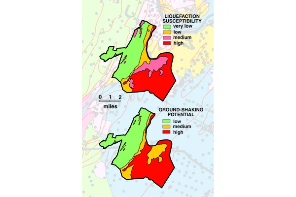 Figure 3. Soft soils amplify the motion of earthquake waves, producing greater ground shaking and increasing the stresses on structures. Loose, wet, sandy soils may lose strength and flow as a fluid when shaken (liquefaction). Credit: S. Stanford