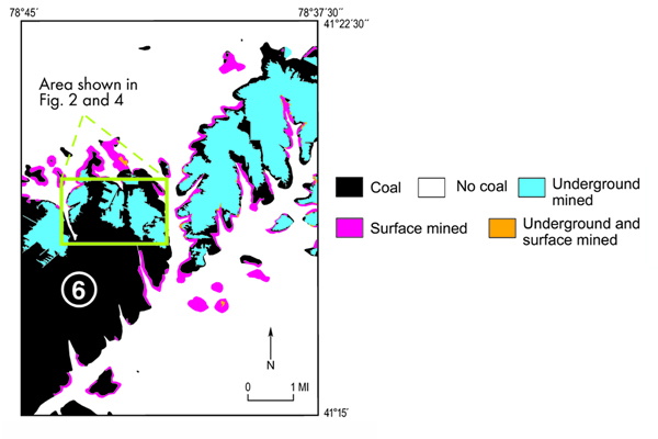 Figure 3 (middle): [6] Areas of remaining Lower Kittanning coal. Credit: C. Dodge, Pennsylvania Geological Survey