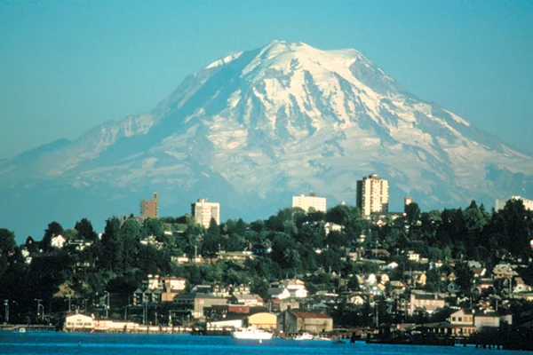 Figure 2. Mount Rainier threatens Tacoma, WA. Credit: Lyn Topinka, USGS