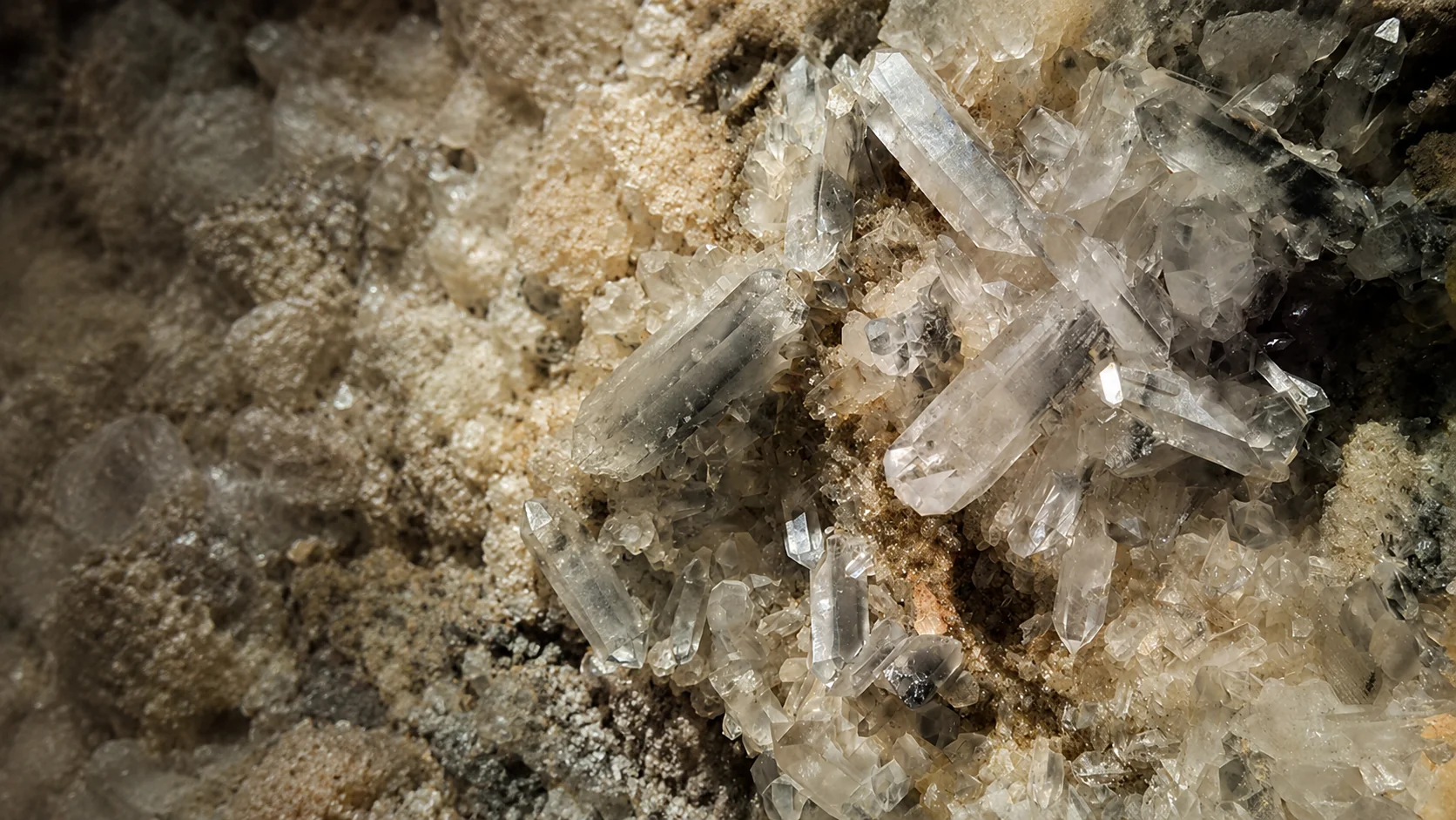 Intricate quartz crystal cluster close-up