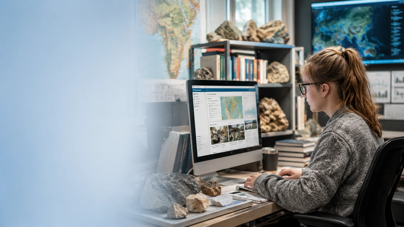 Researcher looking up resources.