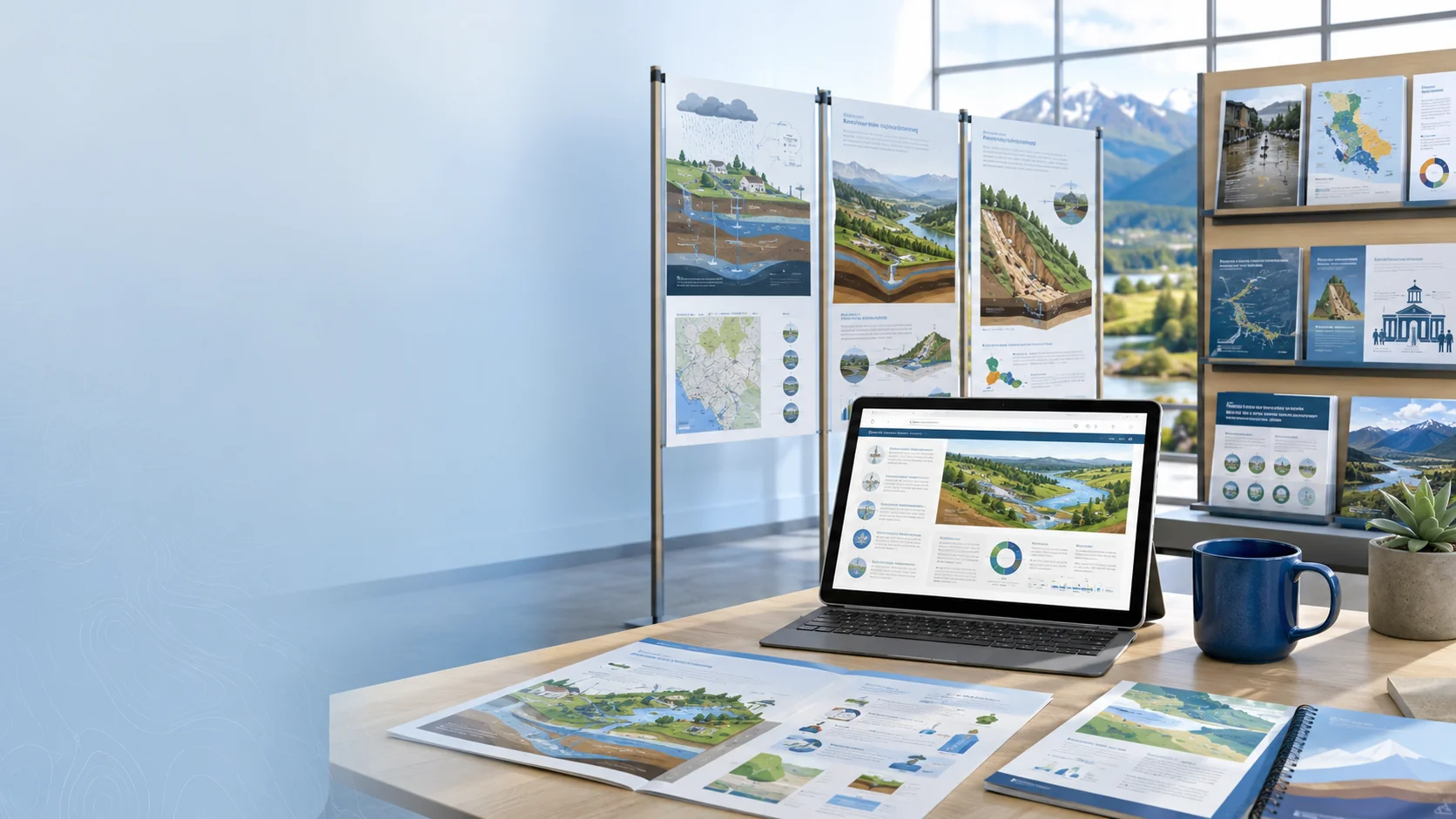 A desk with visual guides in an office.