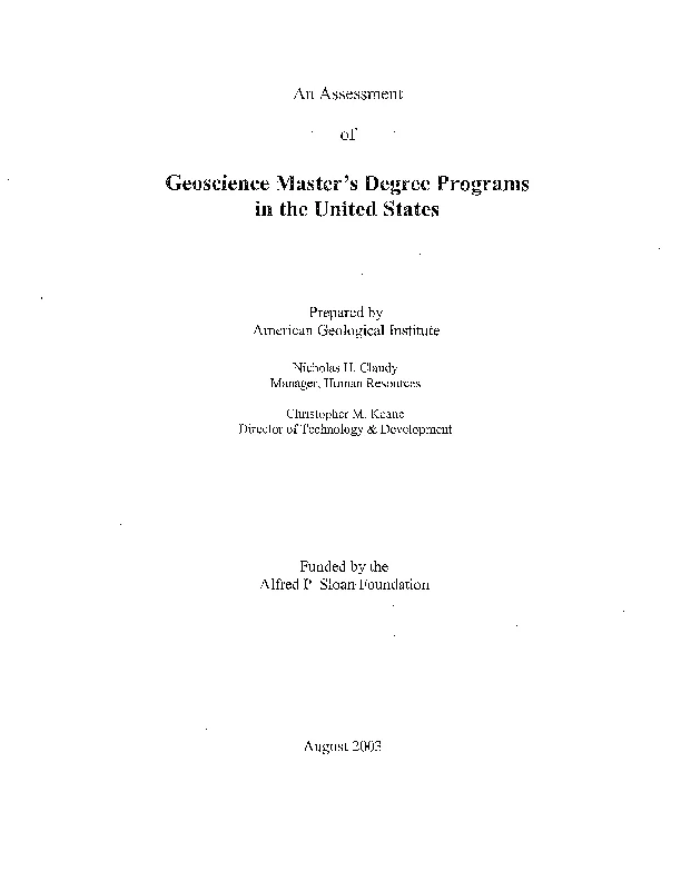 Geoscience Master's Degree Programs in the United States, 2003